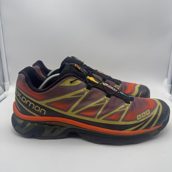 Salomon XT-6 SKYLINE Black/Moonscape/Leek Green/Orange Trail Shoes Sneakers 12 - Picture 1 of 7